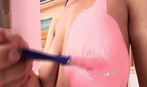 busty brunette makes her tit-prints Featuring Roxy Taggart